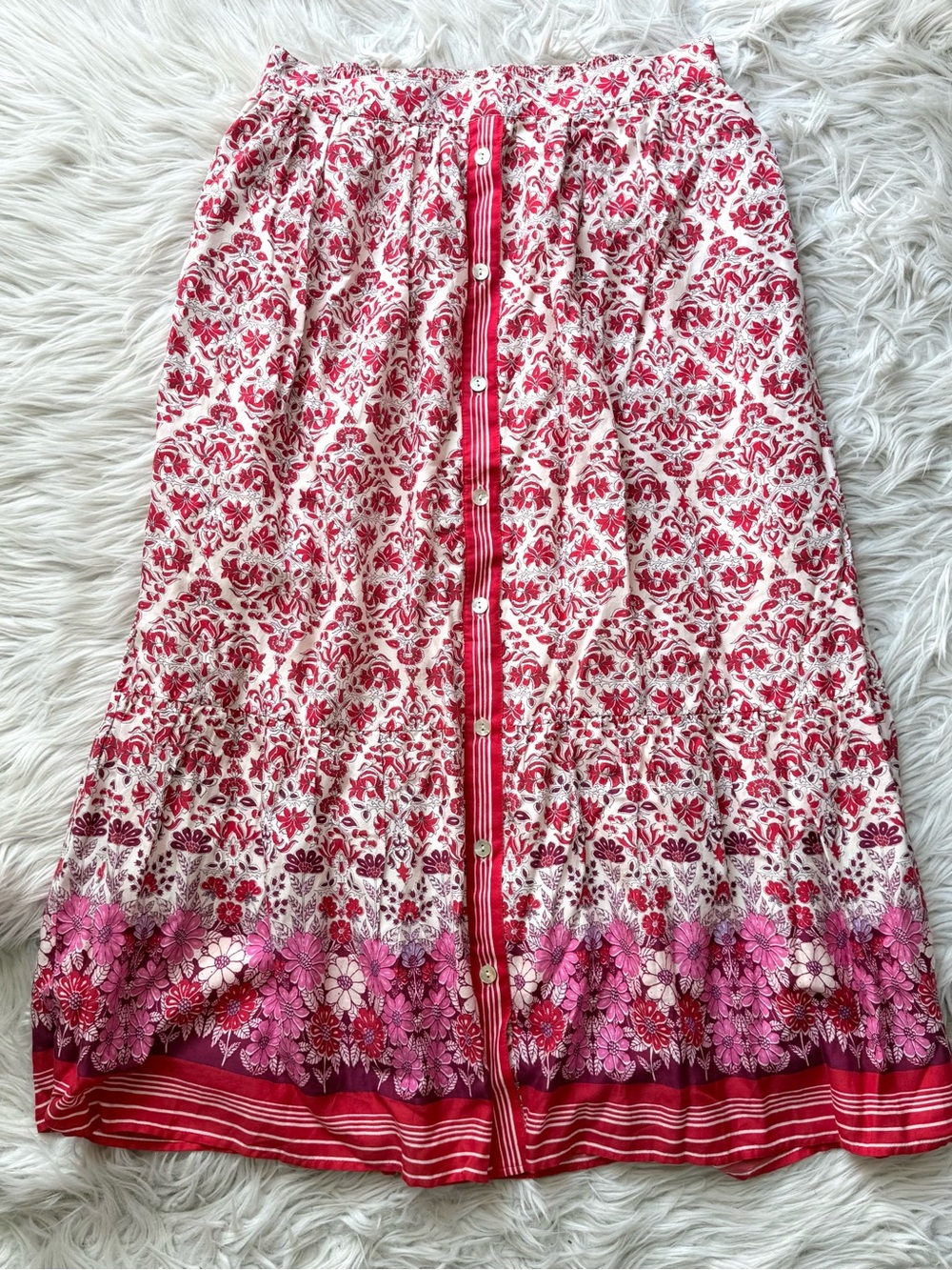 Xirena Taryn Floral Cotton Silk Midi Skirt M Button Front Boho Pockets